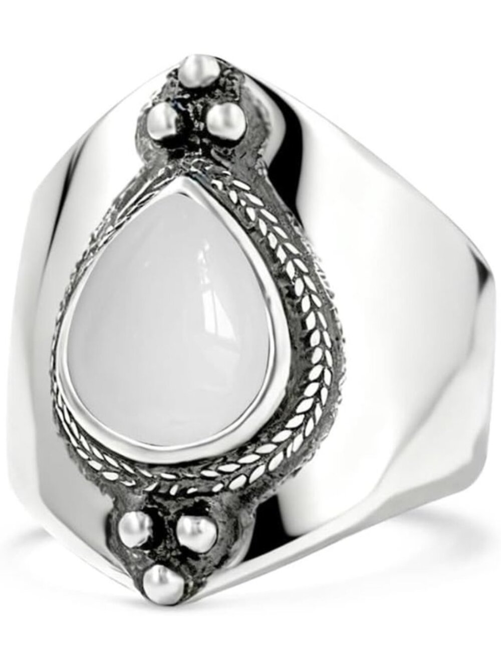 Chunky Boho Teardrop Stone Ring | Sterling Silver Crystal Quartz Statement Band